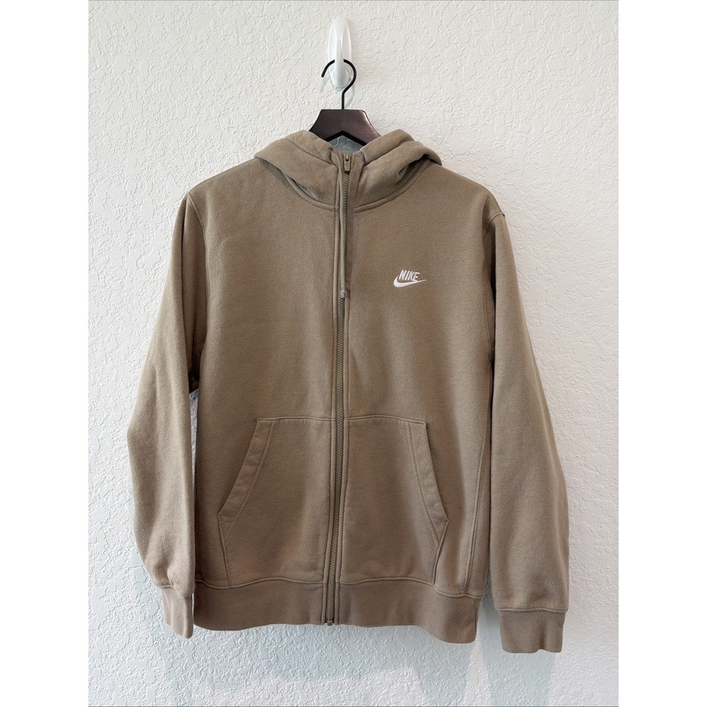 Nike Full Zip Hoodie Tan Swoosh Pockets Size Medium Unisex